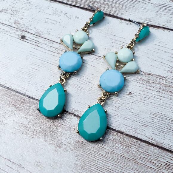 Vintage Earrings For Pierced Ears - Bluey Green Tones Dangle - Picture 9 of 10